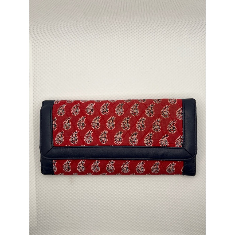 Vera Bradley Trifold Wallet Women's Red Quilted Paisley Bandana Magnetic
